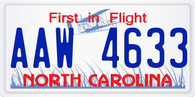 NC license plate AAW4633