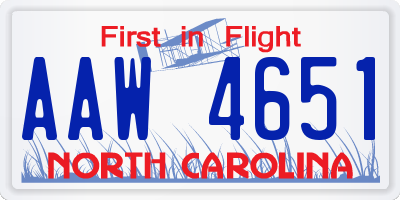 NC license plate AAW4651