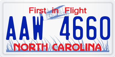 NC license plate AAW4660