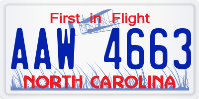 NC license plate AAW4663