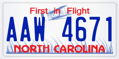 NC license plate AAW4671
