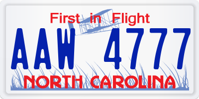 NC license plate AAW4777