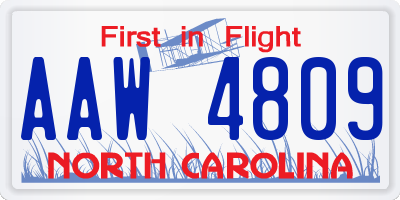 NC license plate AAW4809