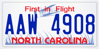 NC license plate AAW4908