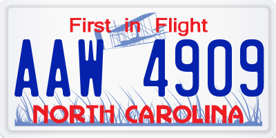 NC license plate AAW4909