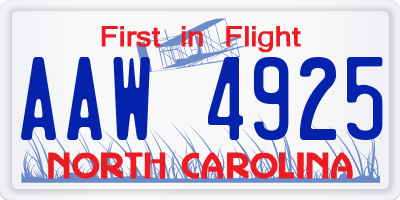 NC license plate AAW4925