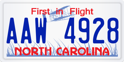 NC license plate AAW4928