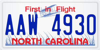 NC license plate AAW4930