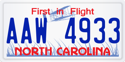 NC license plate AAW4933