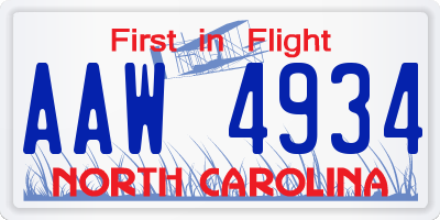 NC license plate AAW4934