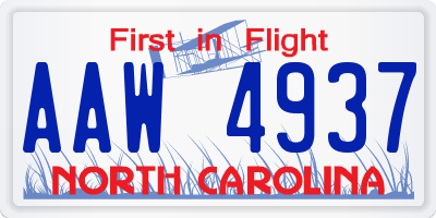 NC license plate AAW4937