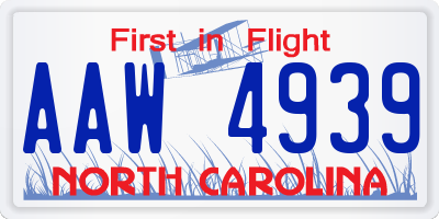 NC license plate AAW4939
