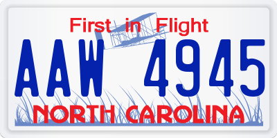 NC license plate AAW4945