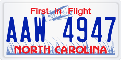 NC license plate AAW4947