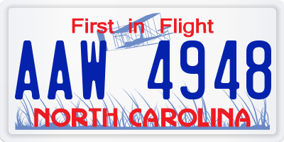 NC license plate AAW4948