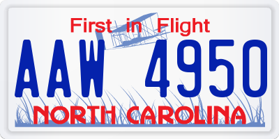NC license plate AAW4950
