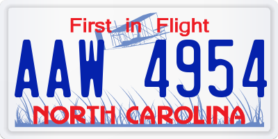 NC license plate AAW4954