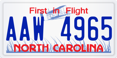 NC license plate AAW4965