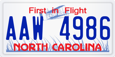 NC license plate AAW4986