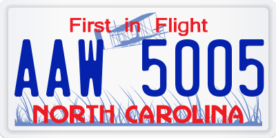 NC license plate AAW5005