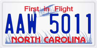 NC license plate AAW5011