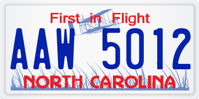 NC license plate AAW5012