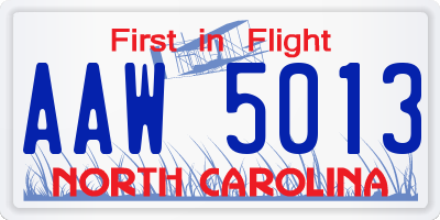 NC license plate AAW5013