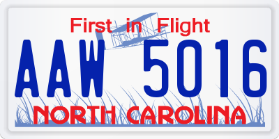NC license plate AAW5016