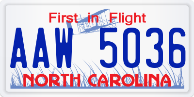 NC license plate AAW5036