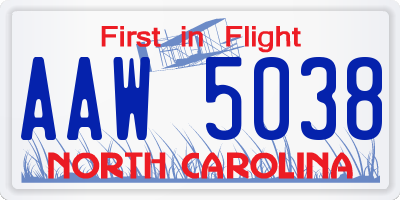 NC license plate AAW5038