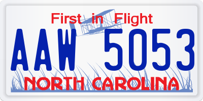 NC license plate AAW5053