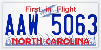 NC license plate AAW5063