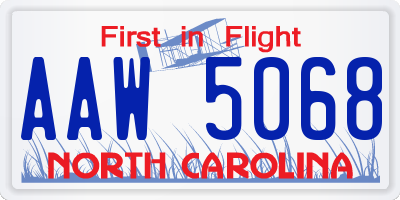 NC license plate AAW5068