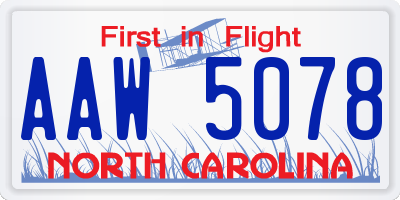 NC license plate AAW5078