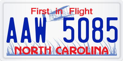 NC license plate AAW5085