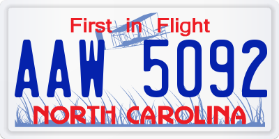 NC license plate AAW5092
