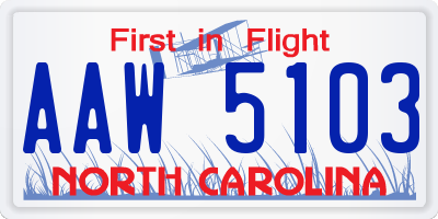 NC license plate AAW5103