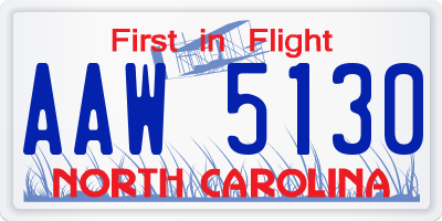 NC license plate AAW5130