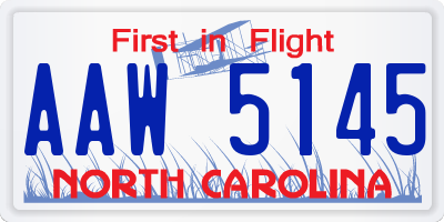 NC license plate AAW5145