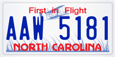 NC license plate AAW5181