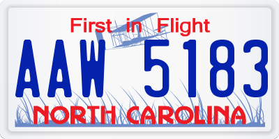 NC license plate AAW5183