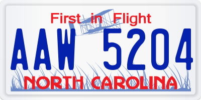 NC license plate AAW5204