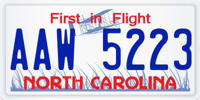 NC license plate AAW5223