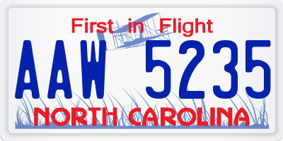 NC license plate AAW5235