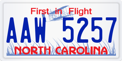 NC license plate AAW5257