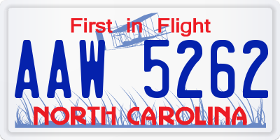 NC license plate AAW5262