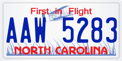 NC license plate AAW5283