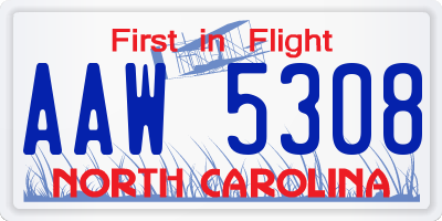 NC license plate AAW5308