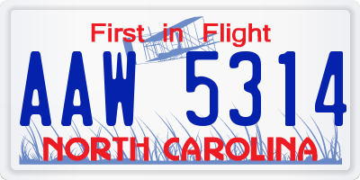 NC license plate AAW5314