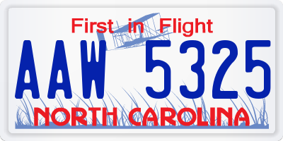 NC license plate AAW5325